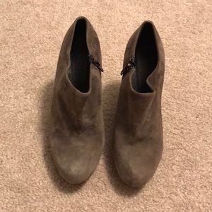 Gray suede heeled booties